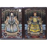 Pair Chinese reverse painting of Ancestors, each mounted in hardwood frame