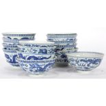 (lot of 14) A Group of Chinese Blue and White 'Dragon' Bowls
