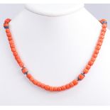 Coral bead, enamel, silver necklace