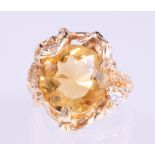 Citrine, diamond and 14k yellow gold ring