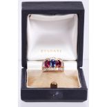 Bulgari sapphire, ruby, diamond and 18k yellow gold ring