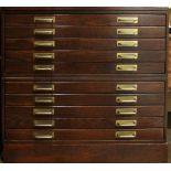 A flat file cabinet having ten drawers