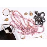 Collection of diamond, smoky quartz, cultured pearl, gold, silver, metal jewelry