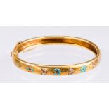 Victorian diamond, turquoise, 18k yellow gold bracelet