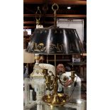 French Louis XV style gilt bronze three light bouilotte lamp with a tole shade