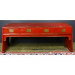 Chinese lacquer low table, consisting of four drawers, 21"h x 56"w x 15"d