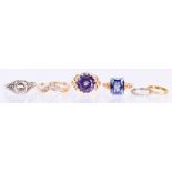 (Lot of 6) Synthetic sapphire, gold rings