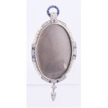 Diamond, sapphire, cultured pearl, platinum, 18k white gold locket-pendant-brooch