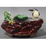 Chinese stoneware basin with figures of kingfisher
