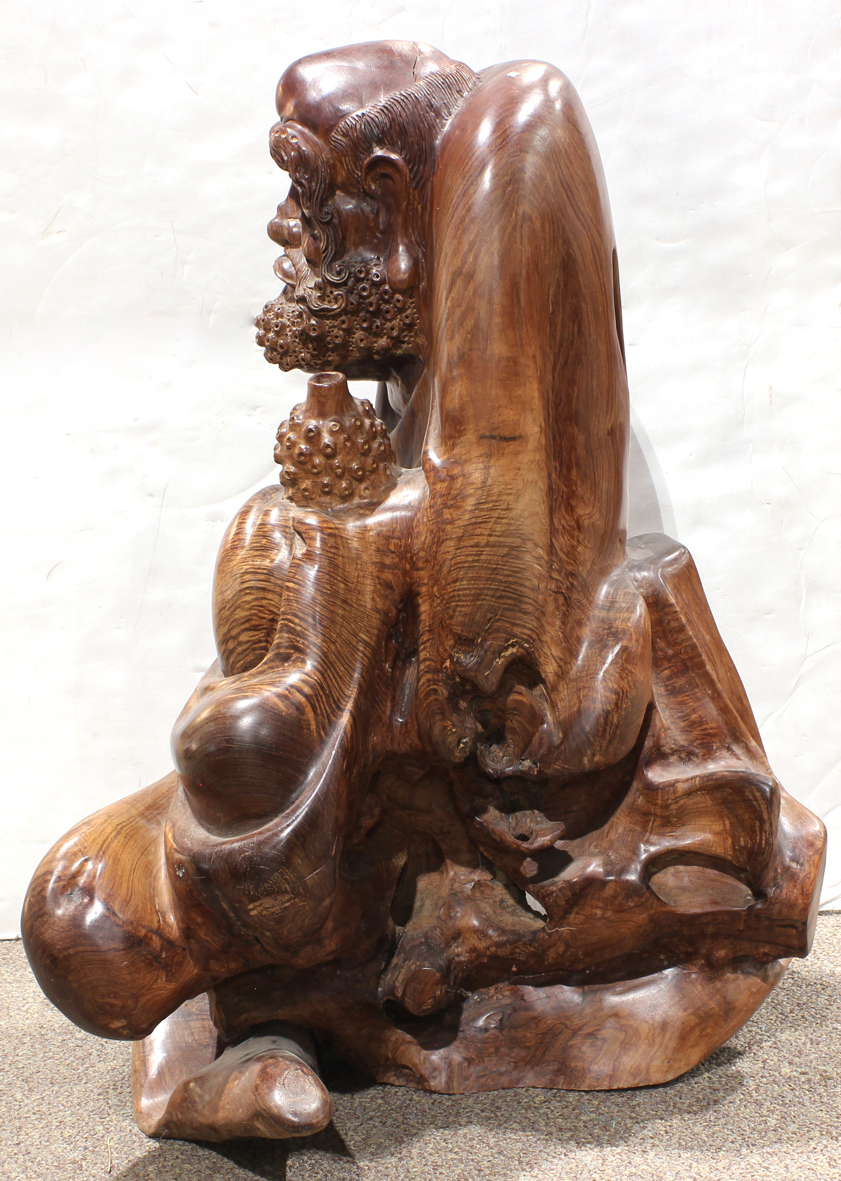 A Chinese huanghuali wood figure of Luo Han - Image 2 of 4