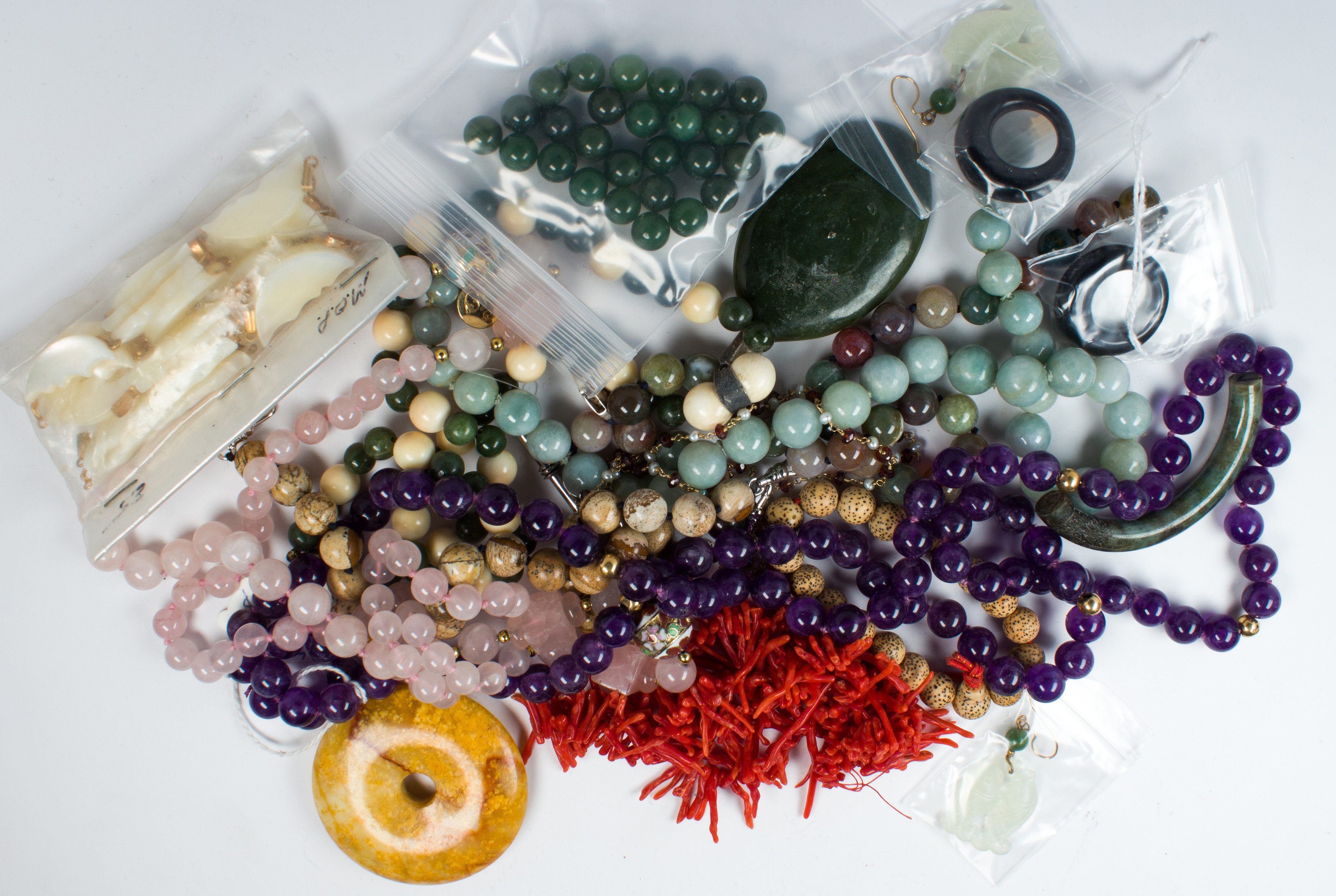 Collection of multi-stone bead, gold, metal jewelry