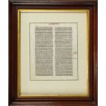Double sided Illuminated page from Oxford Bible, ink on vellum, overall (with frame): 17"h x 14