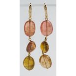 Tourmaline, diamond, 18k yellow gold earrings