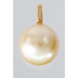 South Sea cultured pearl, diamond, 14k yellow gold pendant