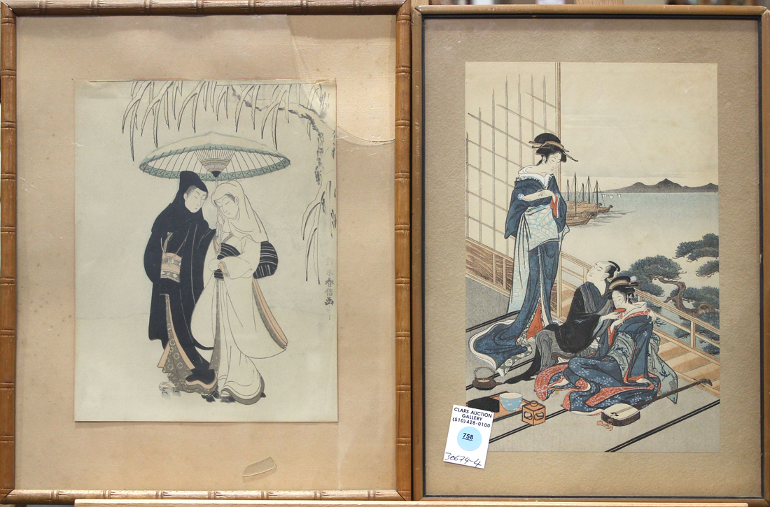 (lot of 2) Framed Japanese woodblock prints