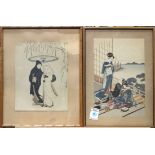 (lot of 2) Framed Japanese woodblock prints