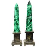 A Pair of Classical style malachite obelisks