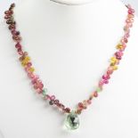 Tourmaline, quartz, glass, metal necklace