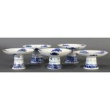 A lot of (5) Chinese blue and white dragon pedestal dishes