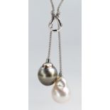 Cultured pearl, 14k white gold necklace