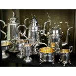 (lot of 8) Plated tea wares: a German seven piece hot beverage set