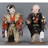 Pair of Japanese dolls fashioned as Samurai warriors
