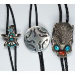 (Lot of 3) Multi-stone, silver bolo ties