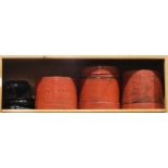 One shelf with Thai lacquered covered jars together with miscellaneous stands