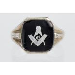 Masonic black onyx, 14k white gold ring