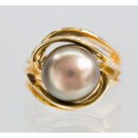Tahitian cultured pearl, 14k yellow gold ring