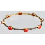 Coral, diamond, silver gilt bracelet