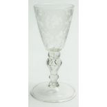 Dutch engraved glass goblet, circa 1760, 7.5"h