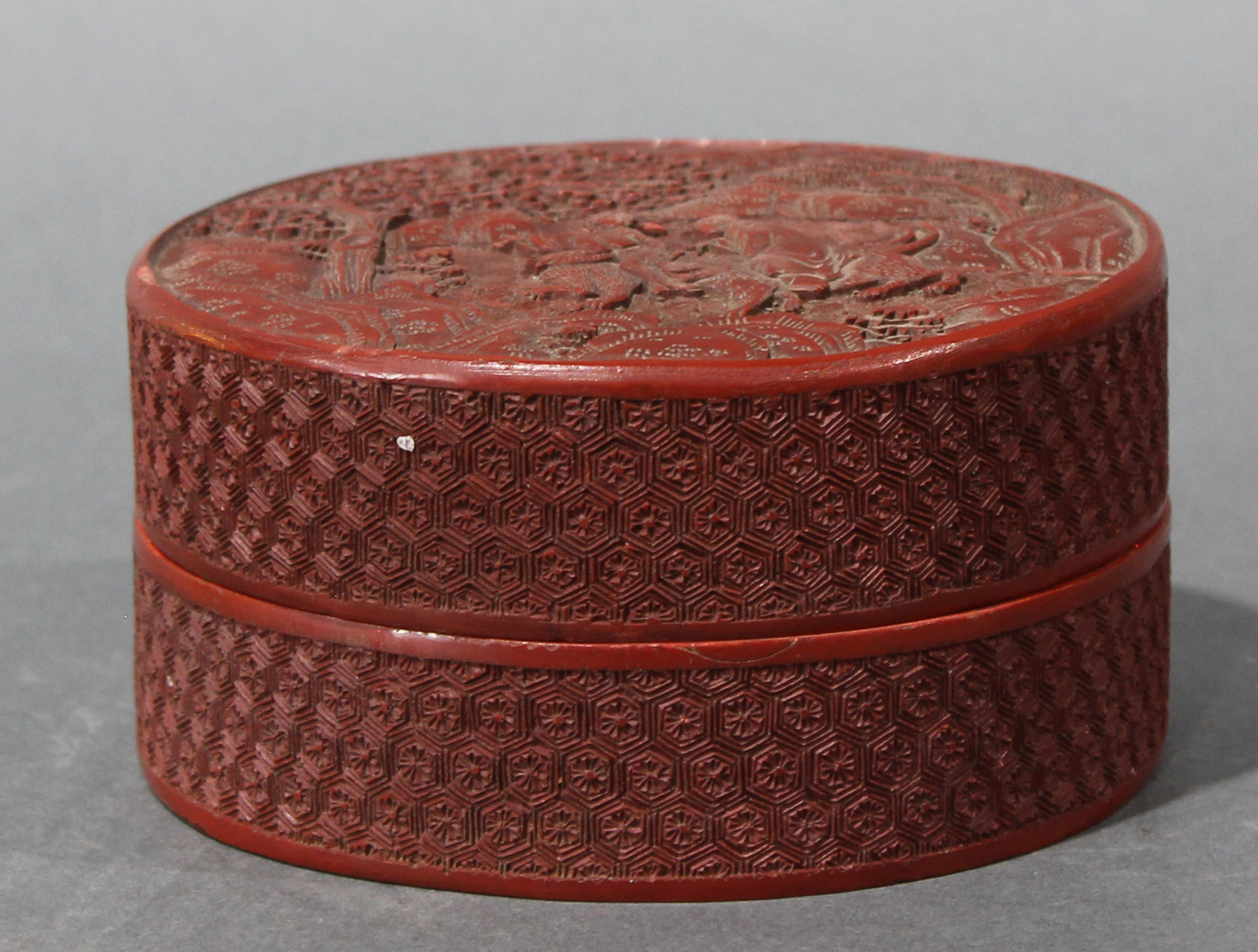 Chinese cinnabar lacquer box, of circular form