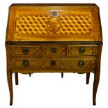 A French marquetry decorated slant front desk