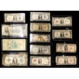 Collection of early U.S. bank notes; examples include a 1915 Iowa National Bank $5