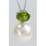 South Sea cultured pearl, 18k white gold pendant-necklace