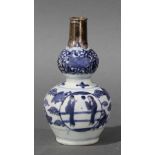 Chinese silver rim mounted blue and white gourd shape vase