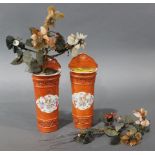 Chinese pair coral porcelain wall mount vases