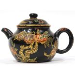 A Chinese Lacquered Gilt-Decorated Zisha Teapot And Cover, With Qianlong Mark