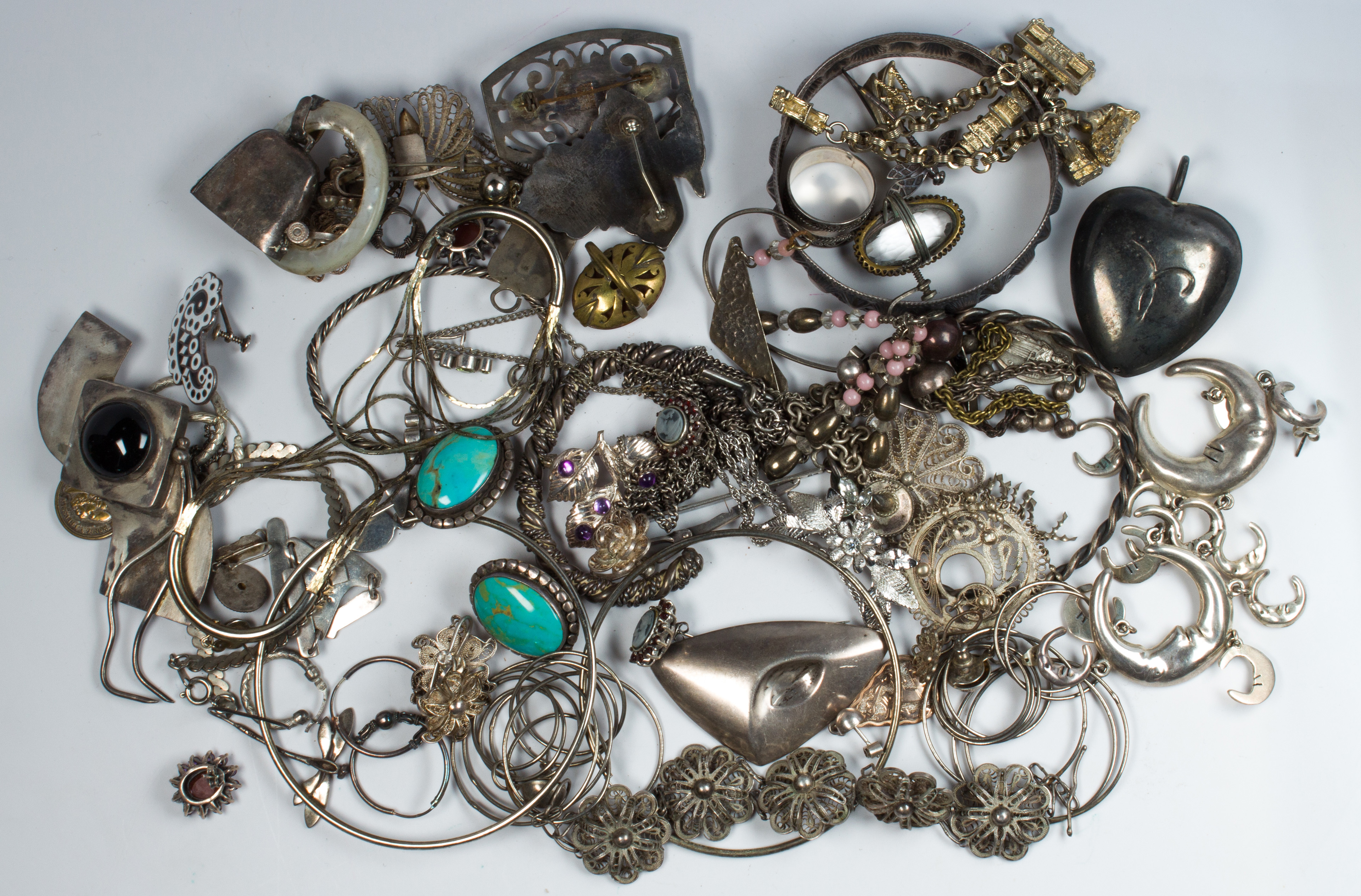 Collection of sterling silver, silver and metal jewelry