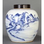 A Chinese underglaze blue landscape ginger jar, 19th century