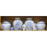 One shelf of Chinese blue and white ceramics