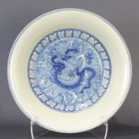 Massive Chinese blue and white dragon charger