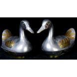 Pair of Chinese brass mounted pewter duck form boxes