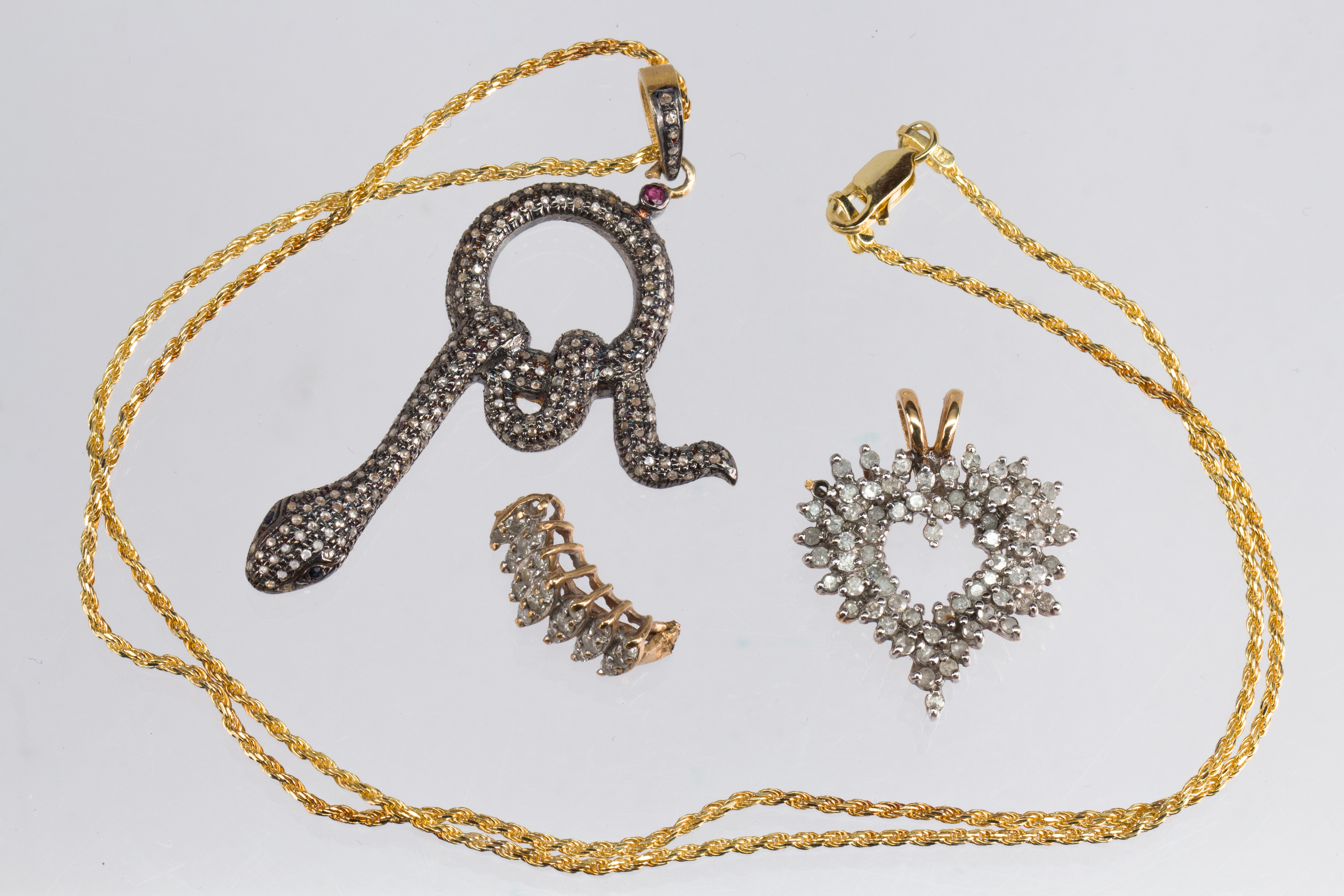 Collection of diamond, gold, silver gilt jewelry