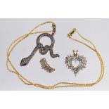 Collection of diamond, gold, silver gilt jewelry
