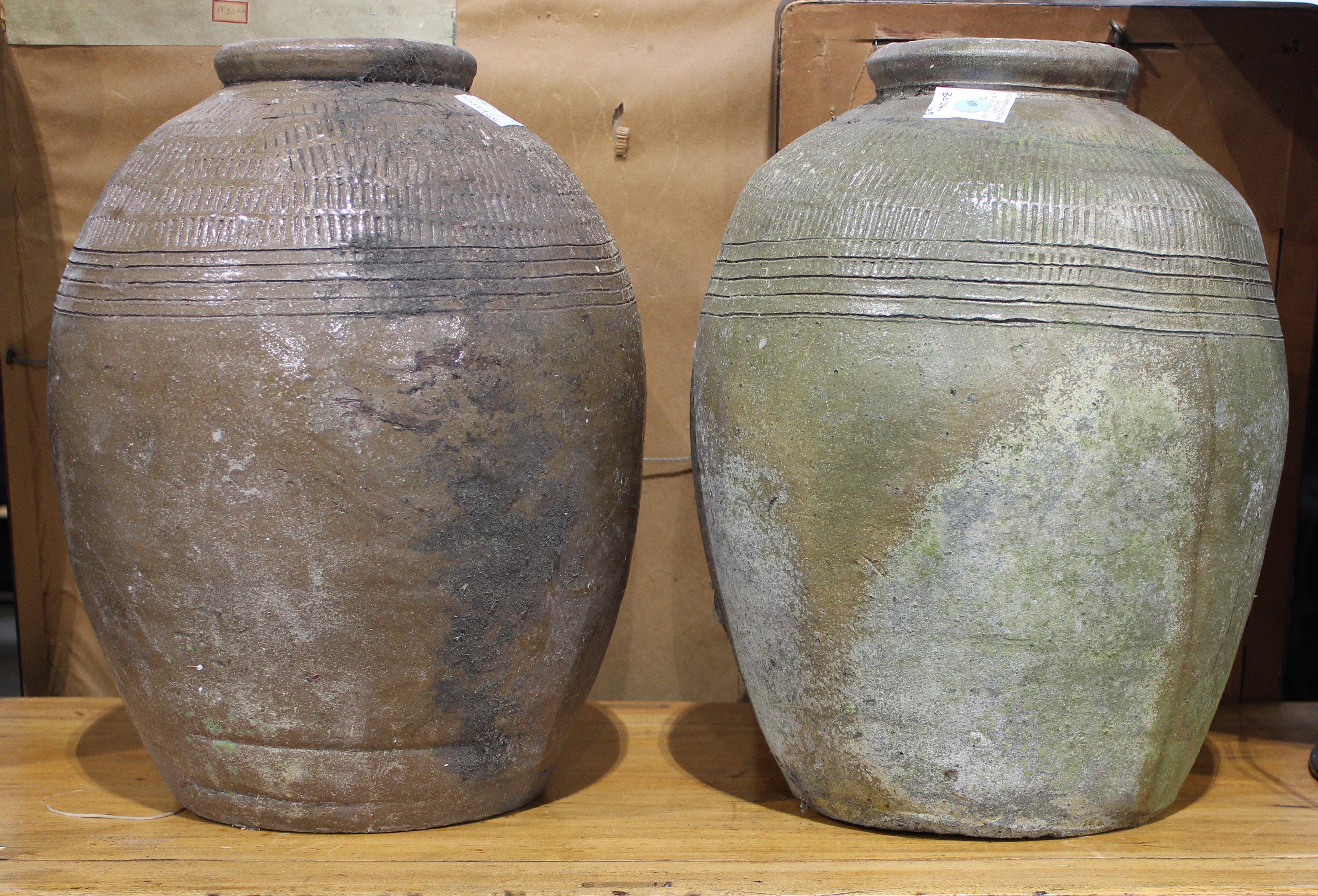 Pair Chinese stoneware oil jar vases