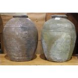 Pair Chinese stoneware oil jar vases