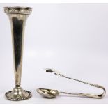 (lot of 2) Sterling bud vase and a Whiting Louis XV pattern pair tongs