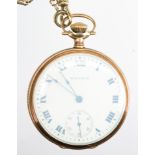 Waltham 14k yellow gold, open face pocket watch and 14k yellow gold watch chain